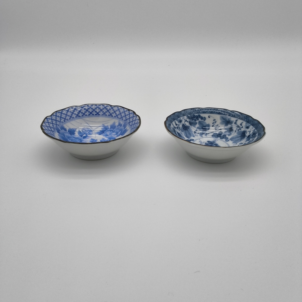 Vintage Blue & White Japanese Porcelain Bowls - Set of 2